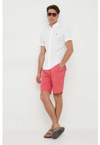 Polo Ralph Lauren koszula bawełniana męska kolor biały regular z kołnierzykiem button-down. Okazja: na co dzień. Typ kołnierza: button down, polo. Kolor: biały. Materiał: bawełna. Długość rękawa: krótki rękaw. Długość: krótkie. Wzór: aplikacja. Styl: casual #3