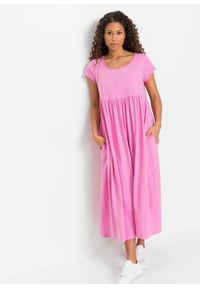 bonprix - Sukienka T-shirtowa z bawełny organicznej. Kolekcja: petite. Kolor: różowy. Materiał: bawełna. Długość: maxi #2