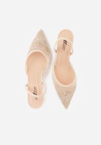 Renee - Beżowe Transparentne Sandały na Szpilce Ozdobione Koronką Thetune. Okazja: na randkę. Kolor: beżowy. Materiał: koronka. Wzór: aplikacja, koronka. Obcas: na szpilce #5