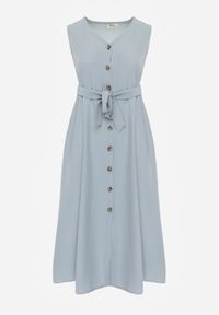 Born2be - Jasnoniebieska Trapezowa Sukienka z Wiązanym Paskiem Brystia. Kolor: niebieski. Materiał: materiał. Sezon: wiosna, lato. Typ sukienki: trapezowe #3