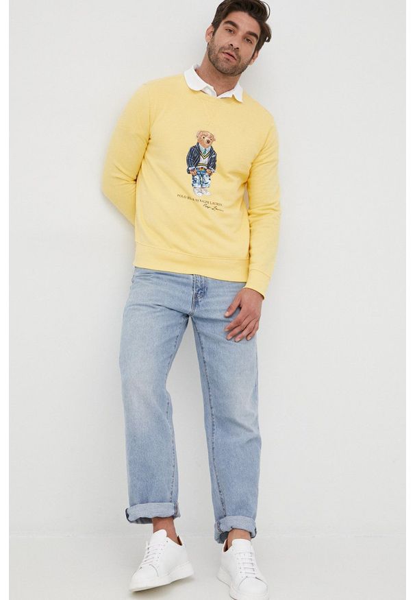 Polo Ralph Lauren bluza męska kolor żółty z nadrukiem. Okazja: na co dzień. Typ kołnierza: polo. Kolor: żółty. Materiał: dzianina. Wzór: nadruk. Styl: casual