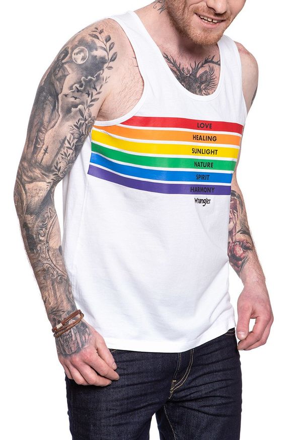Wrangler - WRANGLER T SHIRT PRIDE TANK WHITE W769D3989 112131106. Wzór: nadruk