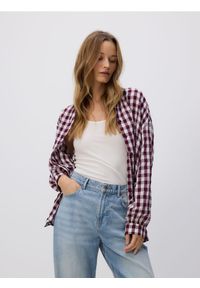 Reserved - Koszula w kratę - bordowy. Kolor: czerwony. Materiał: bawełna, wiskoza