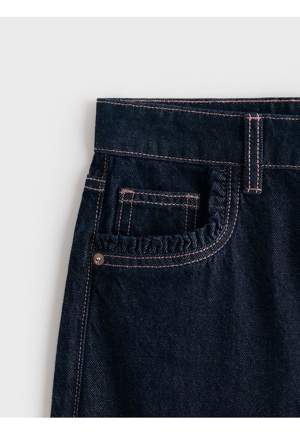 Reserved - Jeansy wide leg - granatowy. Kolor: niebieski