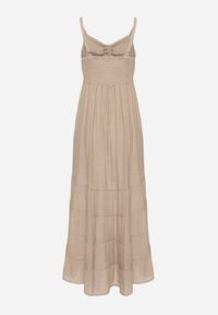Born2be - Beżowa Sukienka z Bawełną na Regulowanych Ramiączkach z Elastyczną Gumką na Plecach Tinathias. Okazja: na spacer, na co dzień. Kolor: beżowy. Materiał: bawełna. Długość rękawa: na ramiączkach. Sezon: lato. Typ sukienki: proste. Styl: casual, klasyczny #4