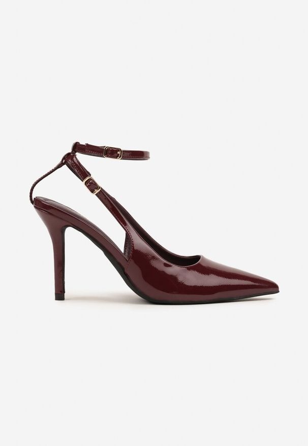Renee - Bordowe Sandały Lakierowane Vices na Szpilce Typu Slingback Dolenita. Okazja: na co dzień, na spacer. Nosek buta: szpiczasty. Zapięcie: sprzączka. Kolor: czerwony. Materiał: lakier. Sezon: lato. Obcas: na szpilce. Styl: klasyczny, casual