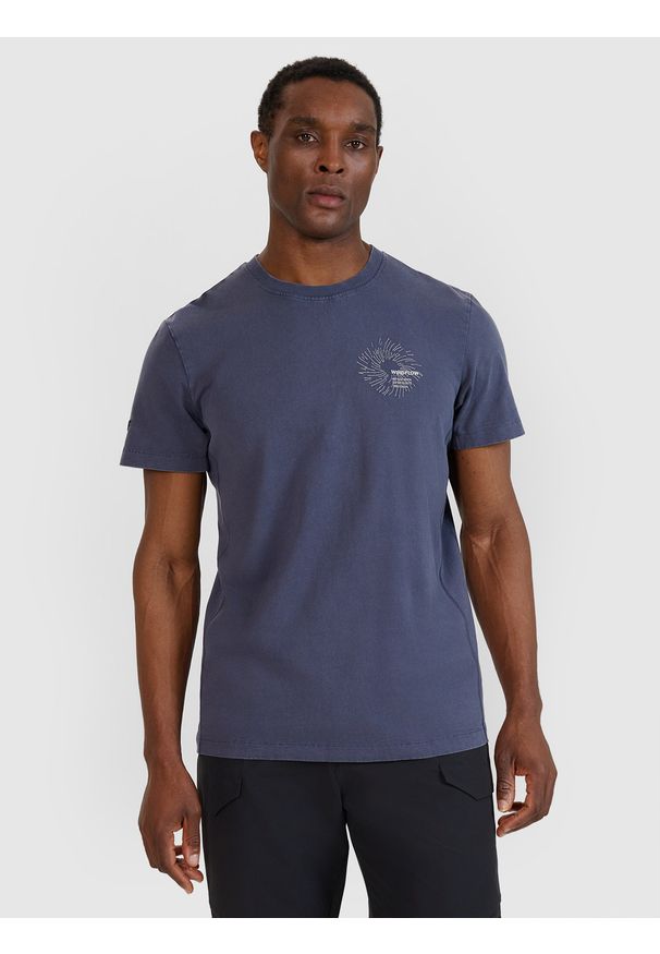 4f - 4F T-shirt regular z nadrukiem męski - szary S. Okazja: na co dzień. Kolor: szary. Materiał: bawełna, dzianina, jersey. Wzór: nadruk. Styl: klasyczny, casual, sportowy