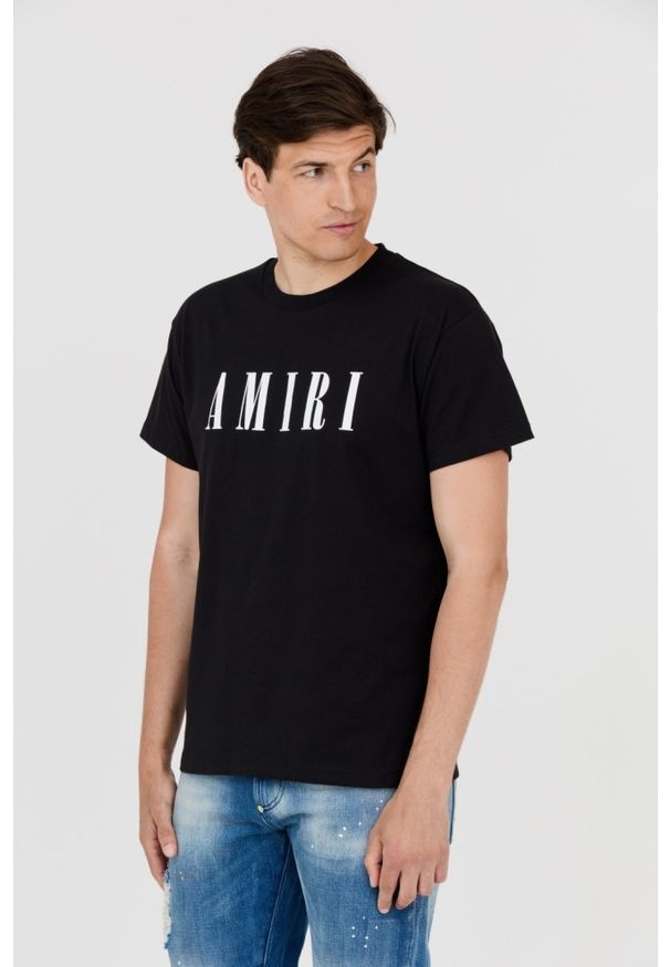 Amiri - AMIRI T-shirt męski czarny z dużym białym logo, Rozmiar XXL. Kolor: czarny