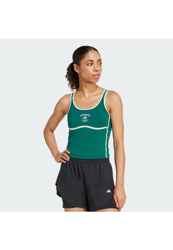 Adidas - Biustonosz Heritage Tank Top With Integrated Low-Support. Kolor: biały, zielony, wielokolorowy. Materiał: materiał. Długość rękawa: bez rękawów. Technologia: ClimaCool (Adidas)