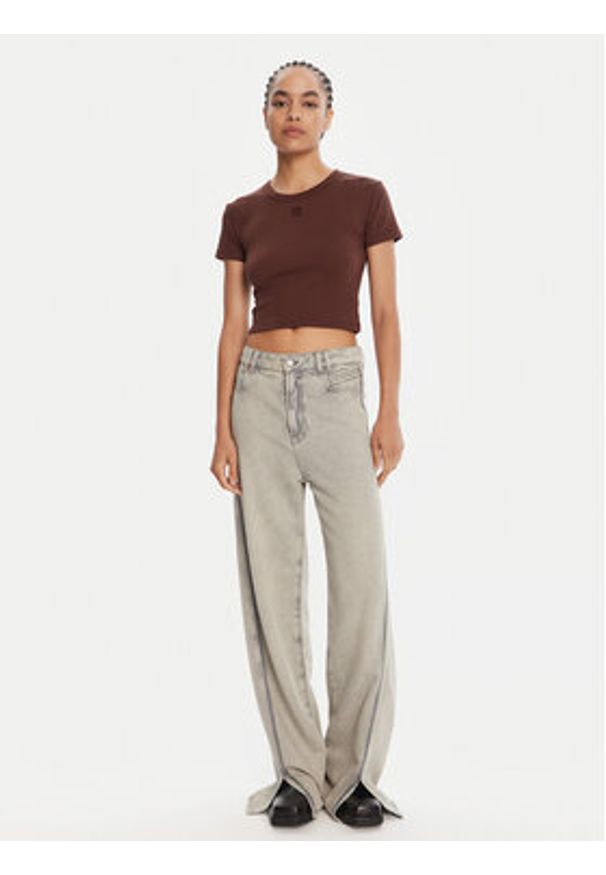 Hugo - HUGO T-Shirt Delanor 50512000 Brązowy Slim Fit. Kolor: brązowy. Materiał: bawełna