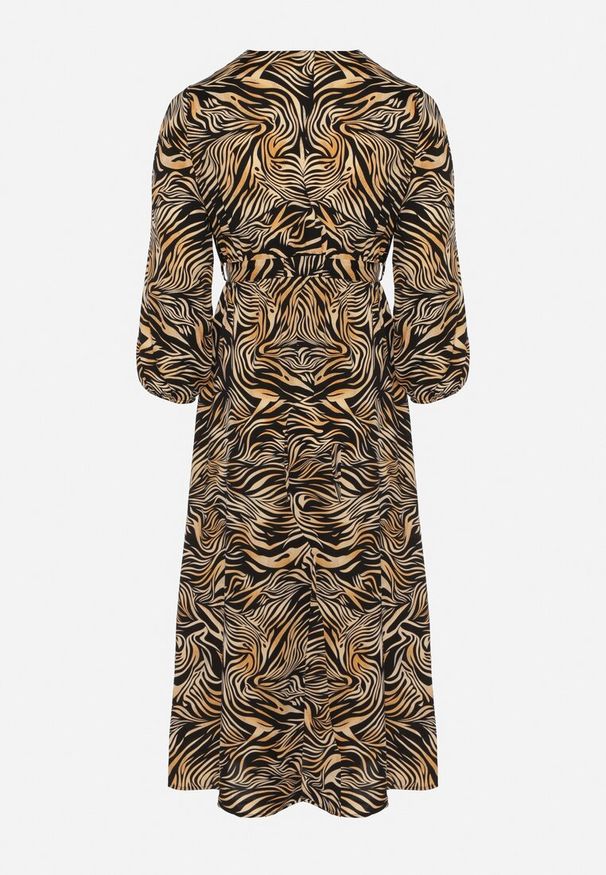 Born2be - Czarno-Brązowa Sukienka Maxi w Abstrakcyjny Print Wiązana w Pasie Elennora. Kolor: czarny. Wzór: nadruk. Sezon: lato. Długość: maxi