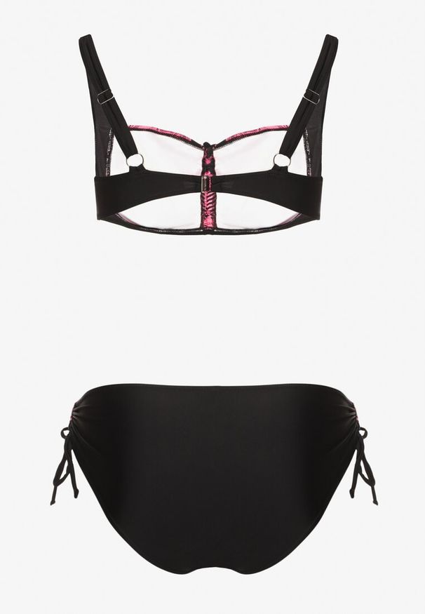 Born2be - Fuksjowe Bikini ze Ściągaczami Biustonosz i Majtki Figi Miladenna. Kolekcja: plus size. Kolor: różowy. Materiał: len. Wzór: aplikacja