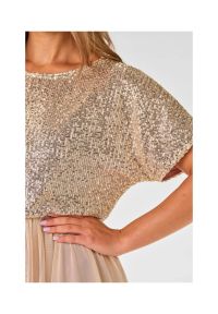 Awama - Koktajlowa sukienka na wesele rozkloszowana z cekinami beż. Okazja: na ślub cywilny, na imprezę, na wesele. Kolor: czarny, beżowy. Styl: wizytowy #4