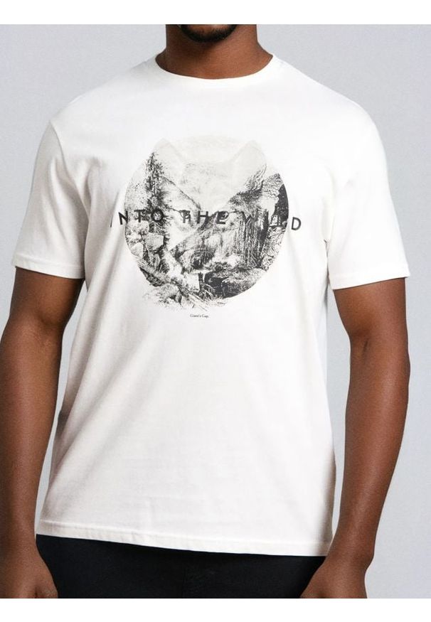 Sinsay - Bawełniana koszulka z nadrukiem - kremowy. Kolor: kremowy. Materiał: bawełna. Wzór: nadruk