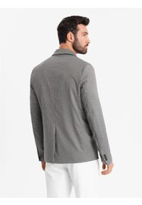 Ombre Clothing - Marynarka męska casual w delikatną kratkę - szara V2 OM-BLZB-0116 - XXL. Okazja: na co dzień. Kolor: szary. Materiał: poliester. Wzór: kratka. Styl: casual #3
