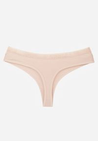 Renee - Beżowe Majtki Typu Stringi z Bawełną i Koronką Zeliche. Kolor: beżowy. Materiał: bawełna, koronka. Wzór: koronka #3