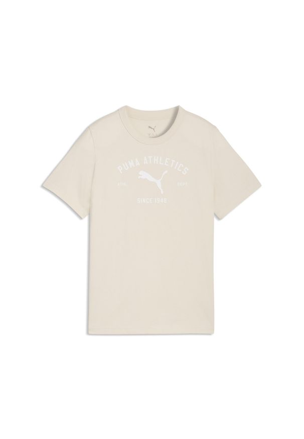 Puma - Młodzieżowa koszulka PUMA Class z grafiką PUMA. Kolor: beżowy, wielokolorowy, biały. Sport: joga i pilates