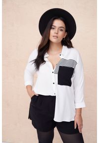 blue shadow - Koszula Damska Frejzeer Plus Size Ekri / Print. Okazja: na co dzień. Kolekcja: plus size. Materiał: dresówka, wiskoza, tkanina. Wzór: nadruk. Styl: sportowy, casual #1