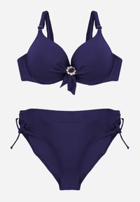 Born2be - Granatowe Bikini Biustonosz z Cyrkoniami i Majtki Typu Figi Dorirose. Kolekcja: plus size. Kolor: niebieski #6