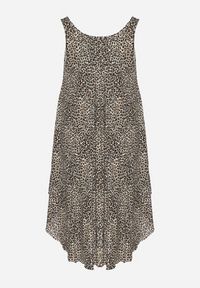 Born2be - Jasnobeżowa Rozkloszowana Sukienka z Bawełny w Panterkę Natiloria. Okazja: na co dzień. Kolor: beżowy. Materiał: bawełna. Długość rękawa: długi rękaw. Wzór: motyw zwierzęcy. Styl: casual, elegancki #5