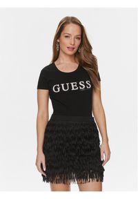 Guess T-Shirt Pony Hair W4RI45 J1314 Czarny Slim Fit. Kolor: czarny. Materiał: bawełna