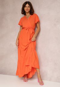 Renee - Pomarańczowa Sukienka Metia. Kolor: pomarańczowy. Materiał: materiał, tkanina. Wzór: geometria, gładki. Długość: maxi