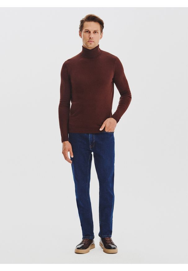 Pako Lorente - PAKO LORENTE - Brązowy gładki golf męski. Typ kołnierza: golf. Kolor: biały, brązowy, czarny, zielony. Materiał: poliamid, bawełna, elastan. Wzór: gładki. Sezon: jesień