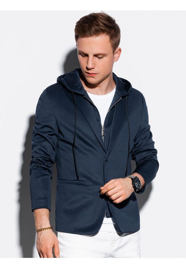 Niebieska marynarka Ombre Clothing z kapturem, na co dzień, casualowa