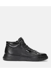 Kazar - Czarne sneakersy męskie. Kolor: czarny. Materiał: skóra, lakier, materiał. Szerokość cholewki: normalna #1