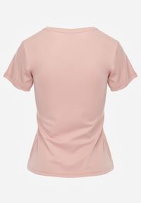 Renee - Różowy Klasyczny T-shirt o Gładkim Wykończeniu Rhethine. Kolor: różowy. Materiał: jeans, zamsz. Długość: krótkie. Wzór: gładki. Styl: klasyczny #5