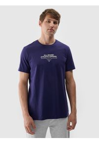 4f - 4F T-shirt z nadrukiem męski - granatowy M. Okazja: na co dzień. Kolor: niebieski. Materiał: bawełna, jersey, dzianina. Długość rękawa: krótki rękaw. Długość: krótkie. Wzór: nadruk. Styl: sportowy, casual