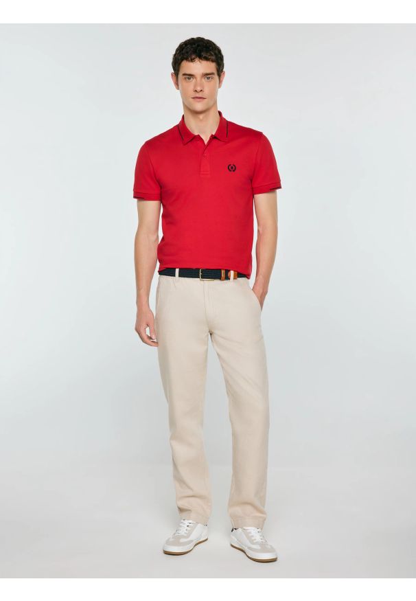 Big-Star - Koszulka męska polo bordowa Polian 604. Typ kołnierza: polo. Kolor: czerwony. Materiał: materiał, bawełna, dzianina. Wzór: paski, aplikacja, haft. Styl: elegancki, klasyczny