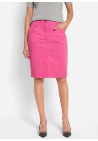 bonprix - Spódnica dżinsowa ze stretchem. Okazja: na spotkanie biznesowe, do pracy. Kolor: różowy. Materiał: materiał. Wzór: nadruk. Styl: biznesowy, elegancki, sportowy, klasyczny #1