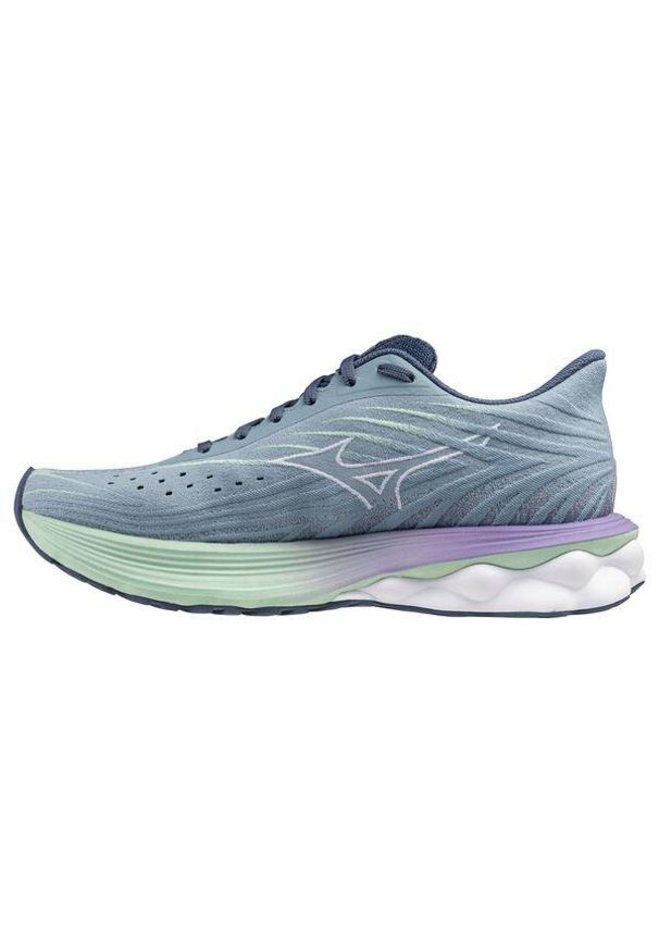 Buty do biegania damskie Mizuno Wave Skyrise 6. Kolor: niebieski. Materiał: materiał, syntetyk. Szerokość cholewki: normalna. Model: Mizuno Wave