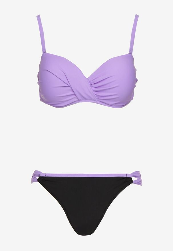 Renee - Fioletowe Bikini Majtki Figi i Biustonosz z Marszczeniem Sepiana. Kolor: fioletowy