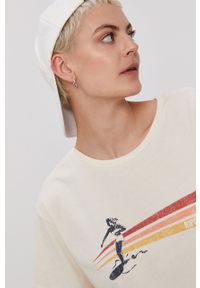 Rip Curl T-shirt damski kolor kremowy. Okazja: na co dzień. Kolor: beżowy. Wzór: nadruk. Styl: casual #2