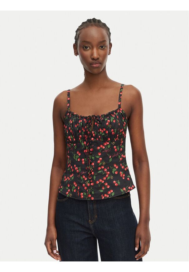 Guess Top W6YH97 W4497 Czarny Regular Fit. Kolor: czarny. Materiał: bawełna