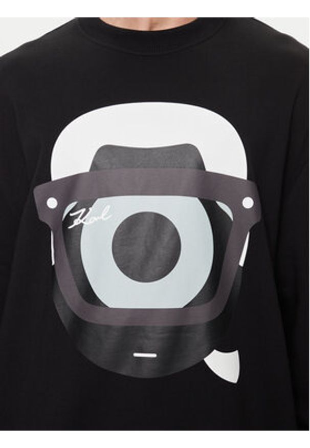 Karl Lagerfeld - KARL LAGERFELD Bluza 705098 542930 Czarny Regular Fit. Typ kołnierza: dekolt w karo. Kolor: czarny. Materiał: bawełna