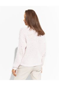 PESERICO - Różowy sweter ażurowy. Kolor: różowy, wielokolorowy, fioletowy. Materiał: kaszmir, wełna, jedwab. Długość rękawa: długi rękaw. Długość: długie. Wzór: ażurowy