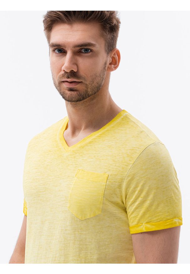 Ombre Clothing - T-shirt męski bawełniany S1388 - żółty - XXL. Kolor: żółty. Materiał: bawełna