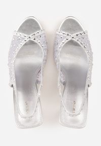 Renee - Srebrne Siateczkowe Sandały na Szpilce VICES Ozdobione Cyroniami Amamenis. Nosek buta: otwarty. Kolor: srebrny. Materiał: skóra, materiał. Wzór: aplikacja. Sezon: lato. Obcas: na szpilce. Wysokość obcasa: średni #3