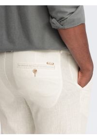 Ombre Clothing - Podwijane męskie spodnie chino z dodatkiem lnu – kremowe V2 OM-PACP-0198 - XL. Okazja: na co dzień. Kolor: kremowy. Materiał: len. Sezon: lato. Styl: casual #4