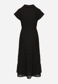 Born2be - Czarna Bawełniana Ażurowa Sukienka na Guziki o Koszulowym Kroju Wiązana Paskiem Grosofia. Okazja: na co dzień. Kolor: czarny. Materiał: bawełna. Wzór: ażurowy. Sezon: lato. Typ sukienki: koszulowe. Styl: klasyczny, casual, elegancki #3