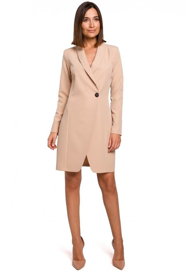 Style - Elegancka biznesowa żakietowa sukienka na jeden guzik. Okazja: na spotkanie biznesowe. Styl: biznesowy, elegancki