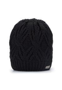 Wittchen - Damska czapka z szerokim ściągaczem. Kolor: czarny. Materiał: akryl. Wzór: ze splotem. Sezon: zima. Styl: klasyczny