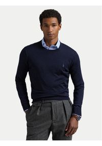 Polo Ralph Lauren Sweter 710946143001 Granatowy Slim Fit. Typ kołnierza: polo. Kolor: niebieski. Materiał: wełna #1