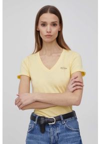 Pepe Jeans t-shirt bawełniany BLEU N kolor żółty. Kolor: żółty. Materiał: bawełna. Wzór: nadruk #3