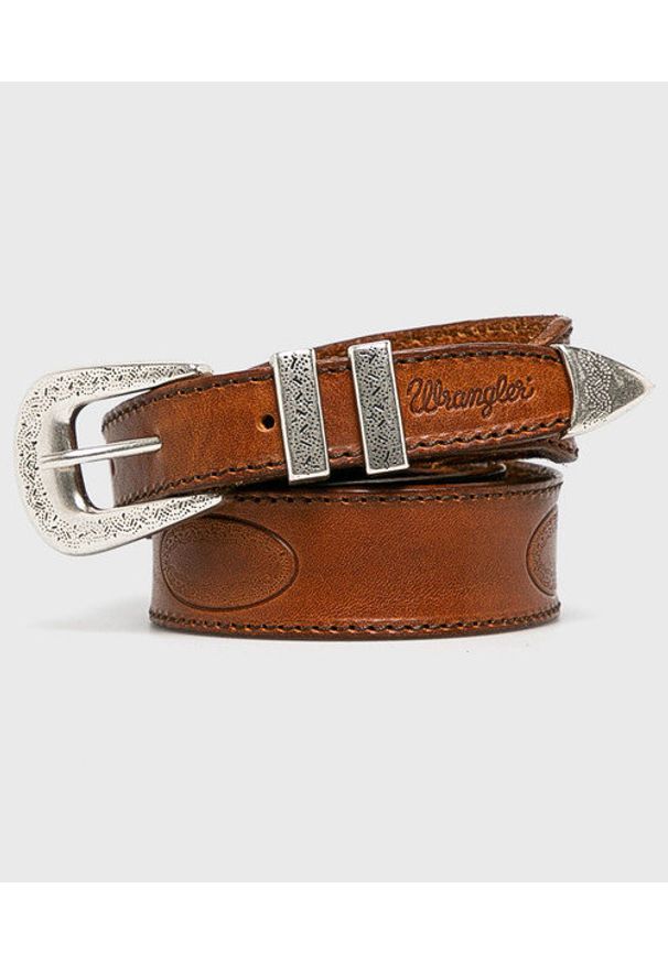 Wrangler - WRANGLER SALOON BELT DAMSKI PASEK SKÓRZANY COGNAC W0B88U181 112125584. Materiał: skóra