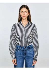 Big-Star - Koszula damska luźna w paski granatowo-kremowe Tina 403. Kolor: niebieski. Materiał: bawełna. Wzór: paski. Styl: klasyczny, elegancki #1