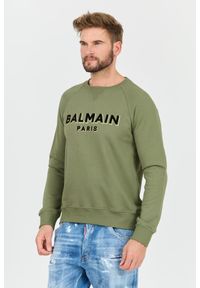 Balmain - BALMAIN Zielona męska bluza Flock&foil Sweatshirt, Rozmiar M. Kolor: zielony
